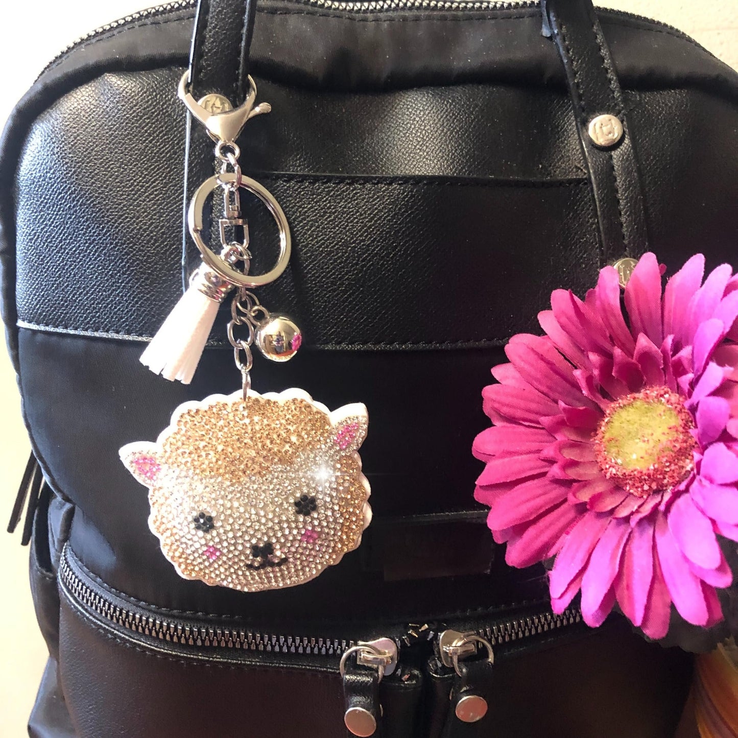 Popfizzy Lamb Keychain Accessories for Girls, Bedazzled Purse Charm for Handbags, Lamb Gifts, Bling Backpack Accessory
