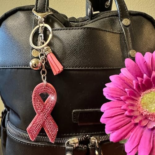 Popfizzy Breast Cancer Keychain, Bling Breast Cancer Gifts for Woman, Pink Ribbon Breast Cancer Awareness Accessories