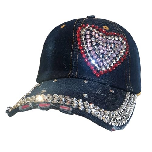 Popfizzy Heart Rhinestone Hat for Women, Trendy Bling Hats, Heart Accessories, Bedazzled Baseball Cap, Bling Gifts for Women