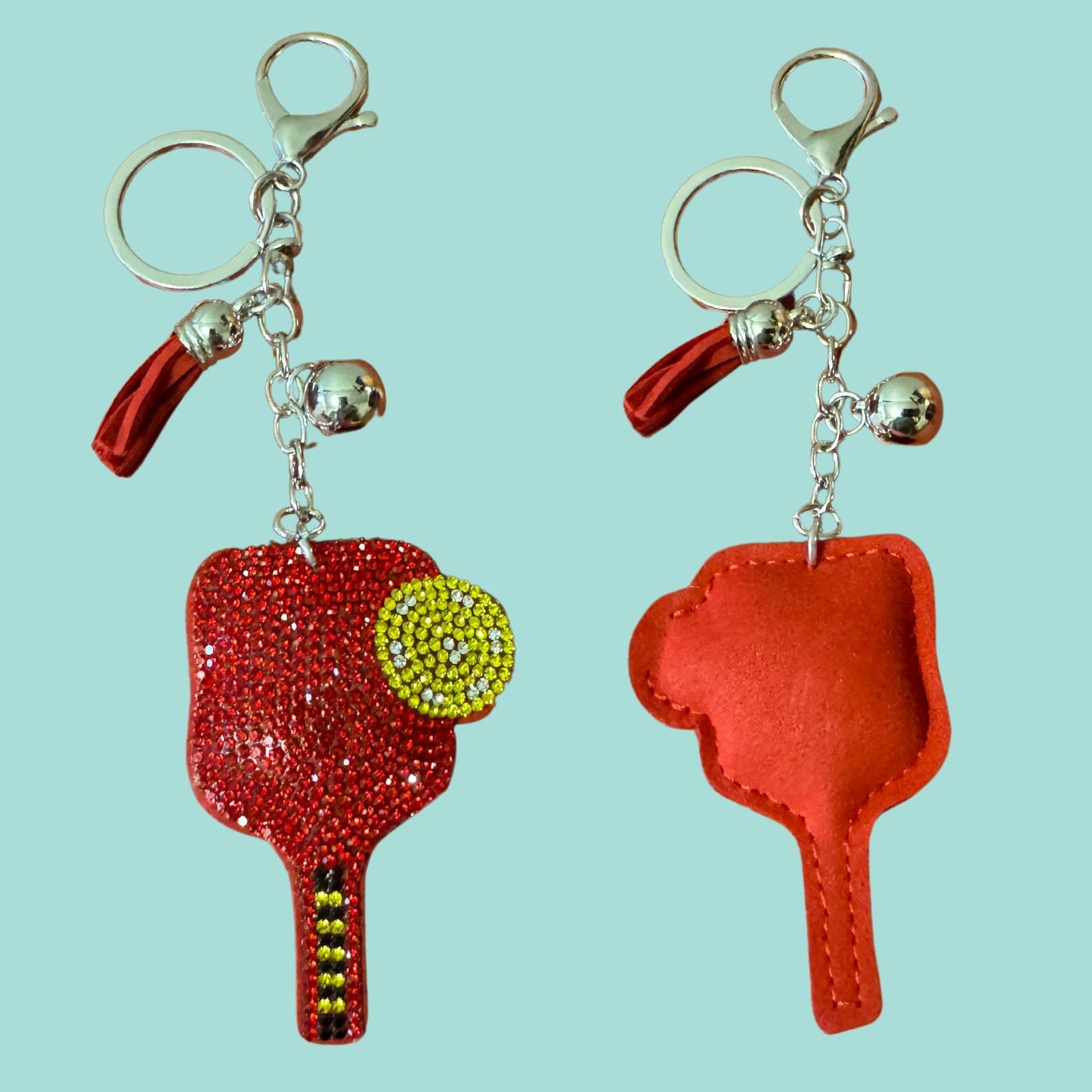 Popfizzy Red Pickleball Keychain Accessories for Women and Girls, Rhinestone Backpack Charm, Bling Pickleball Gifts