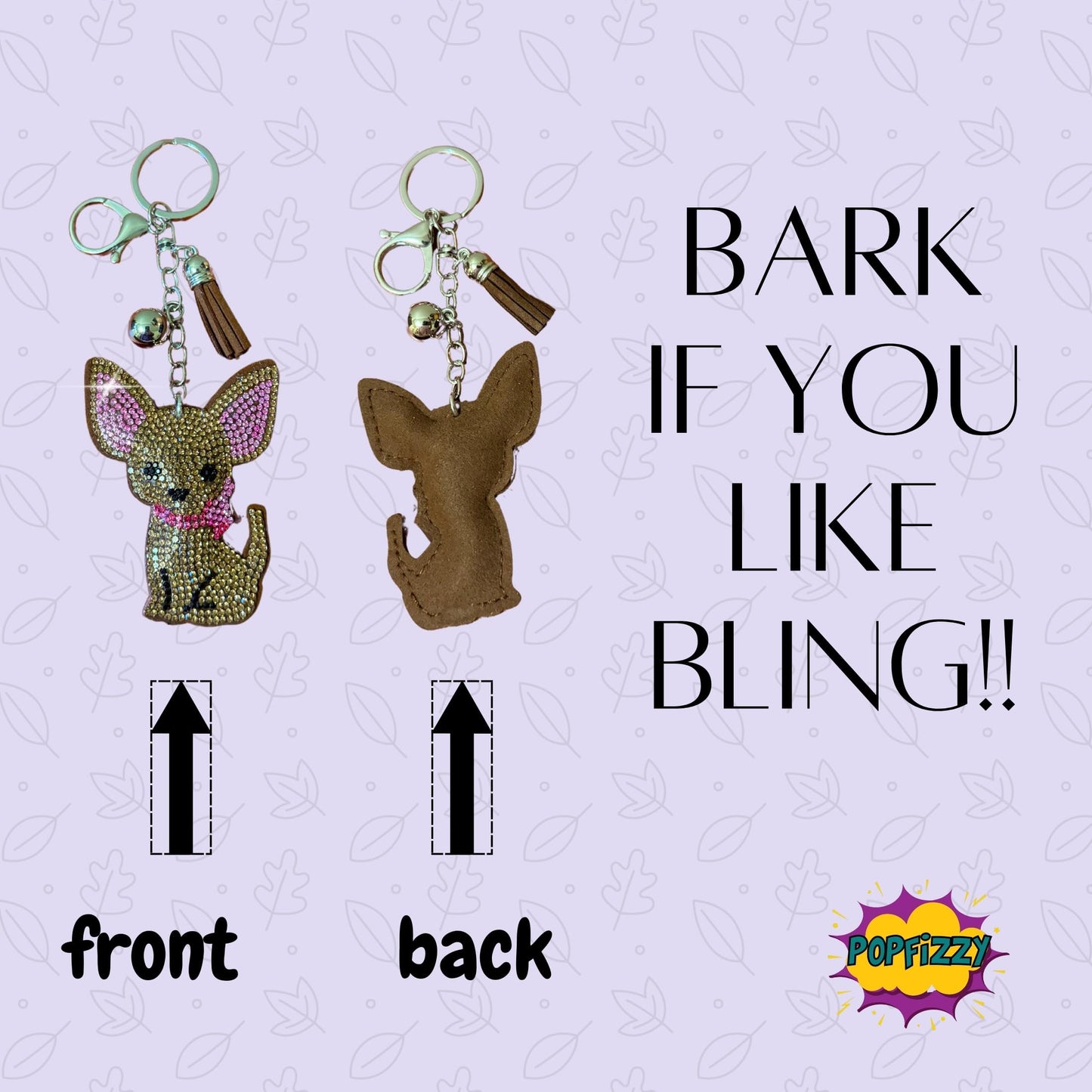 Popfizzy Chihuahua Keychain Accessories, Animal Backpack Key Chain, Rhinestone Purse Charms, Chihuahua Gifts for Dog Lovers