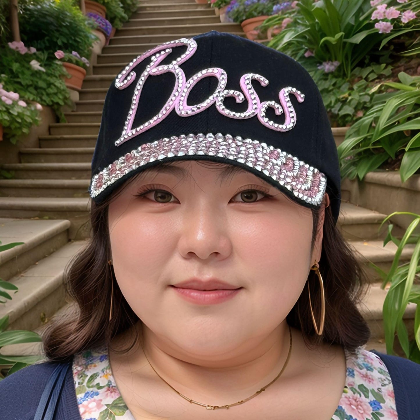 Popfizzy Rhinestone Boss Hat for Women, Bling Black Baseball Cap with Words, Female Boss Gift, Fancy Ballcap, One Size (Boss)
