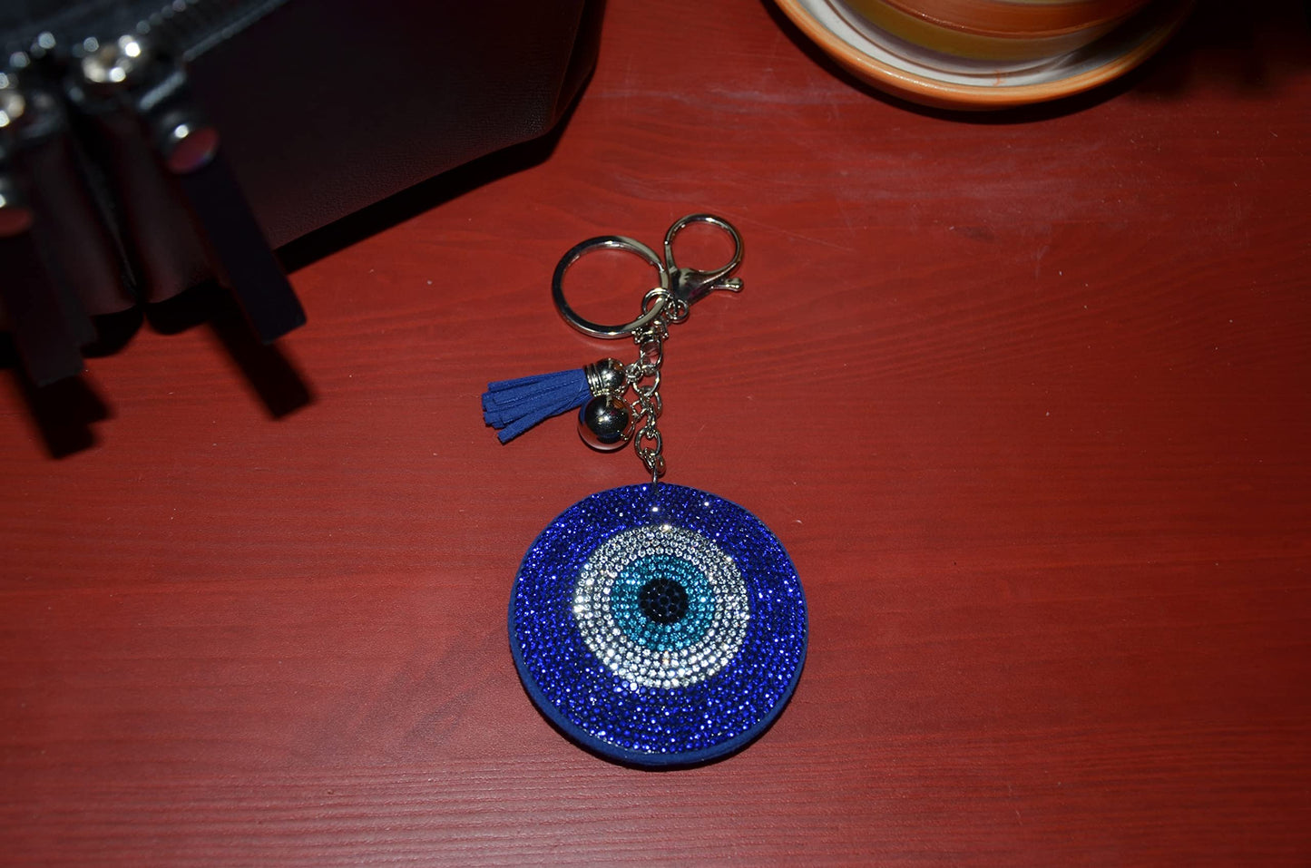 Popfizzy Rhinestone Blue Evil Eye Keychain for Women, Girl’s Backpack Key Fob, Bling Purse Charm for Handbags, Bag Charms