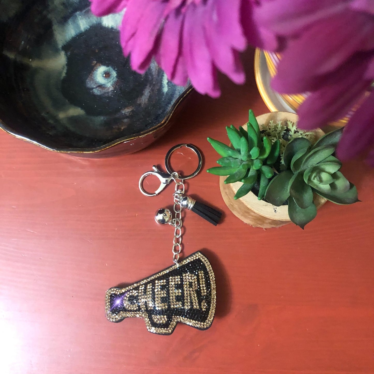 Popfizzy Gold and Black Cheer Keychain for Women and Girls, Cheerleader Bag Charm