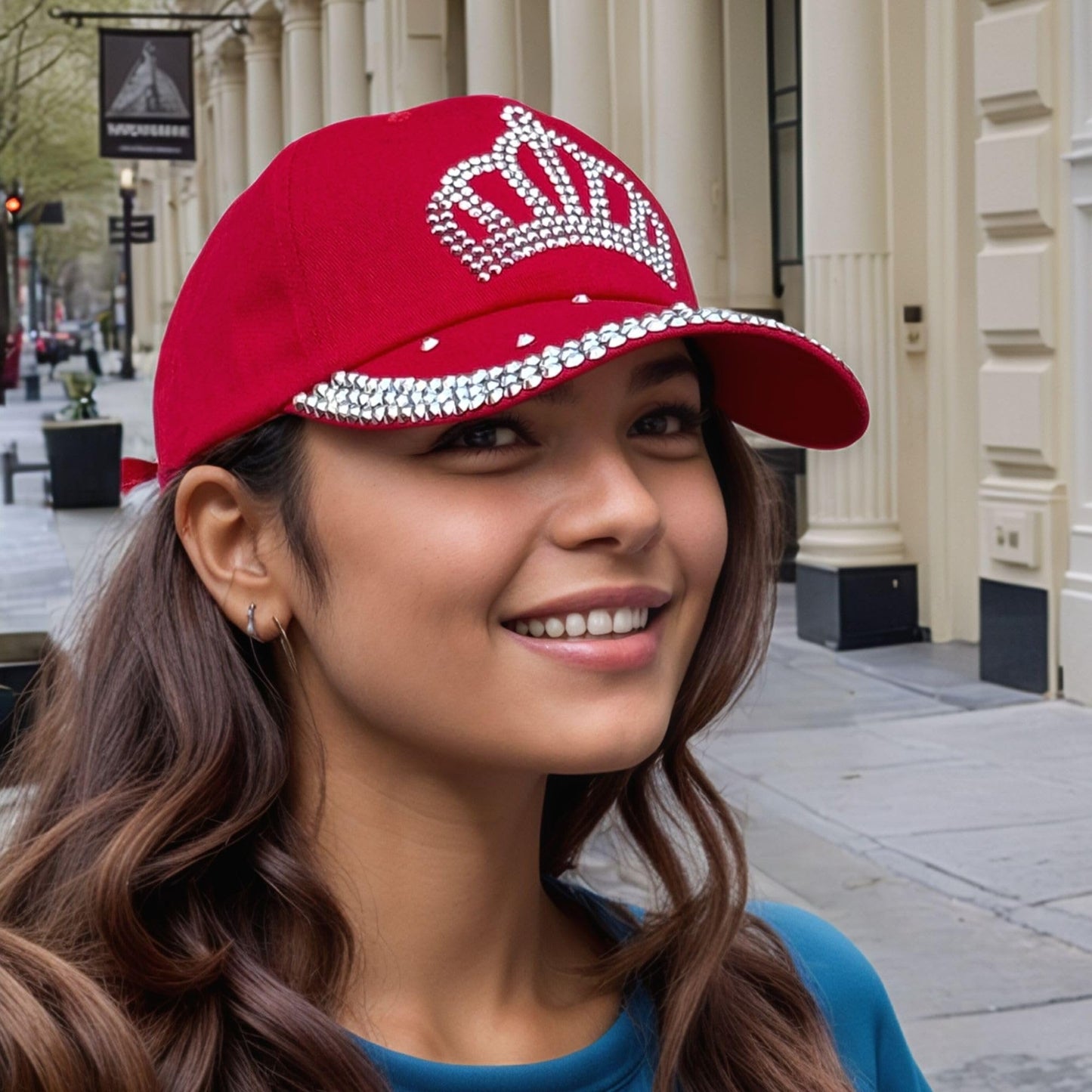 Red Rhinestone Princess Crown Hat, Sparkly Adjustable Baseball Cap for Women and Girls
