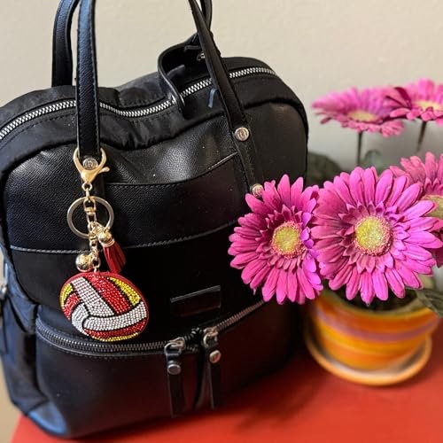 Popfizzy Volleyball Keychain for Girls and Women, Bling Rhinestone Volleyball Gifts for Volleyball Fans, Backpack Keychains