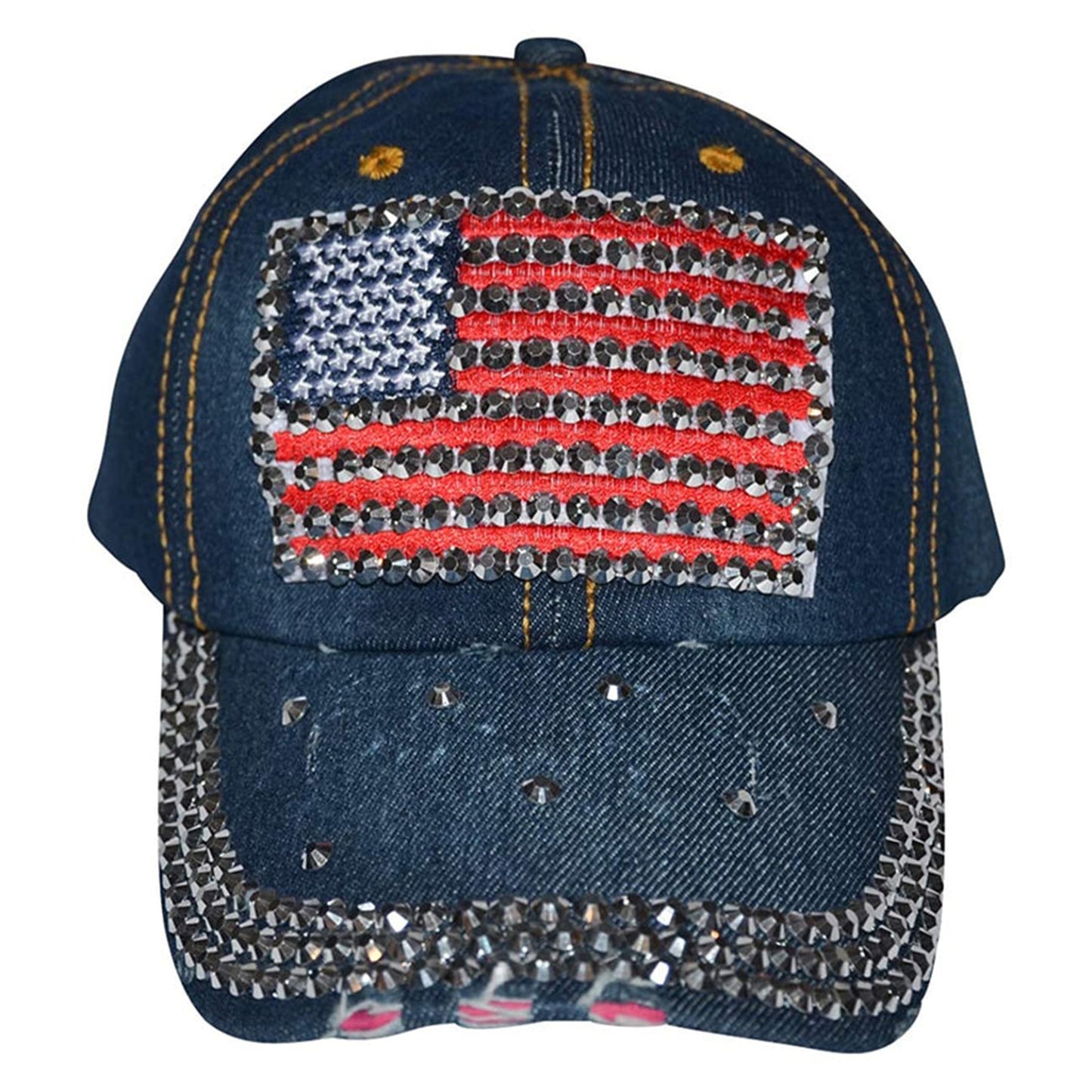 American Flag Hat Women’s Distressed Rhinestone Patriotic Baseball Cap