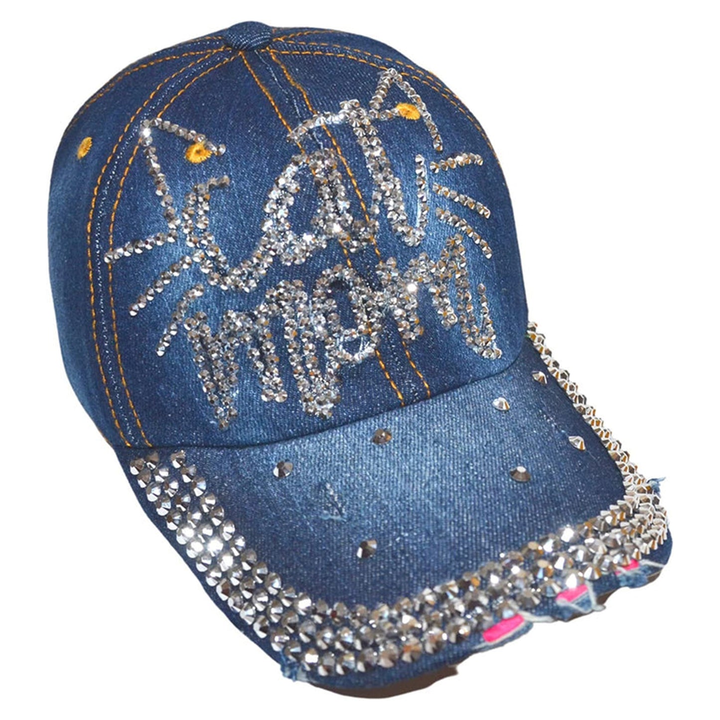 Popfizzy Women’s Cat Mom Hat, Bling Blue Denim Adult Baseball Hat