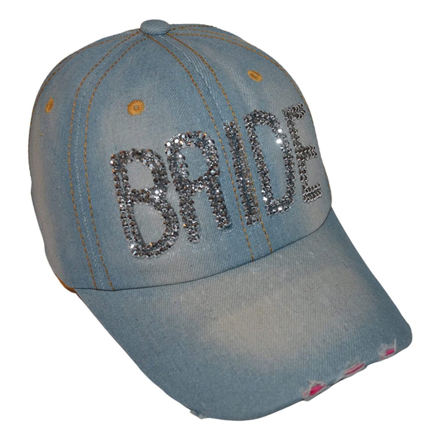 Popfizzy Womens Bling Bride Cap, Rhinestone Baseball Cap, Bejeweled Distressed Denim Hat, Bling Gifts for Women