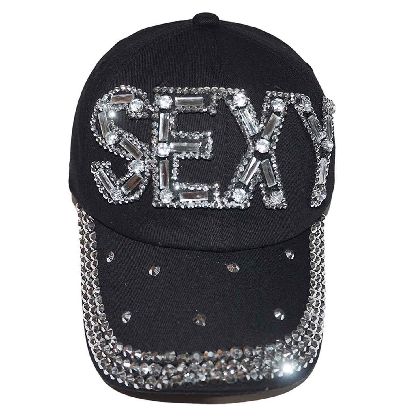 Popfizzy Womens Bling Sexy Cap, Rhinestone Baseball Cap, Bejeweled Distressed Denim Hat, Bling Gifts for Women