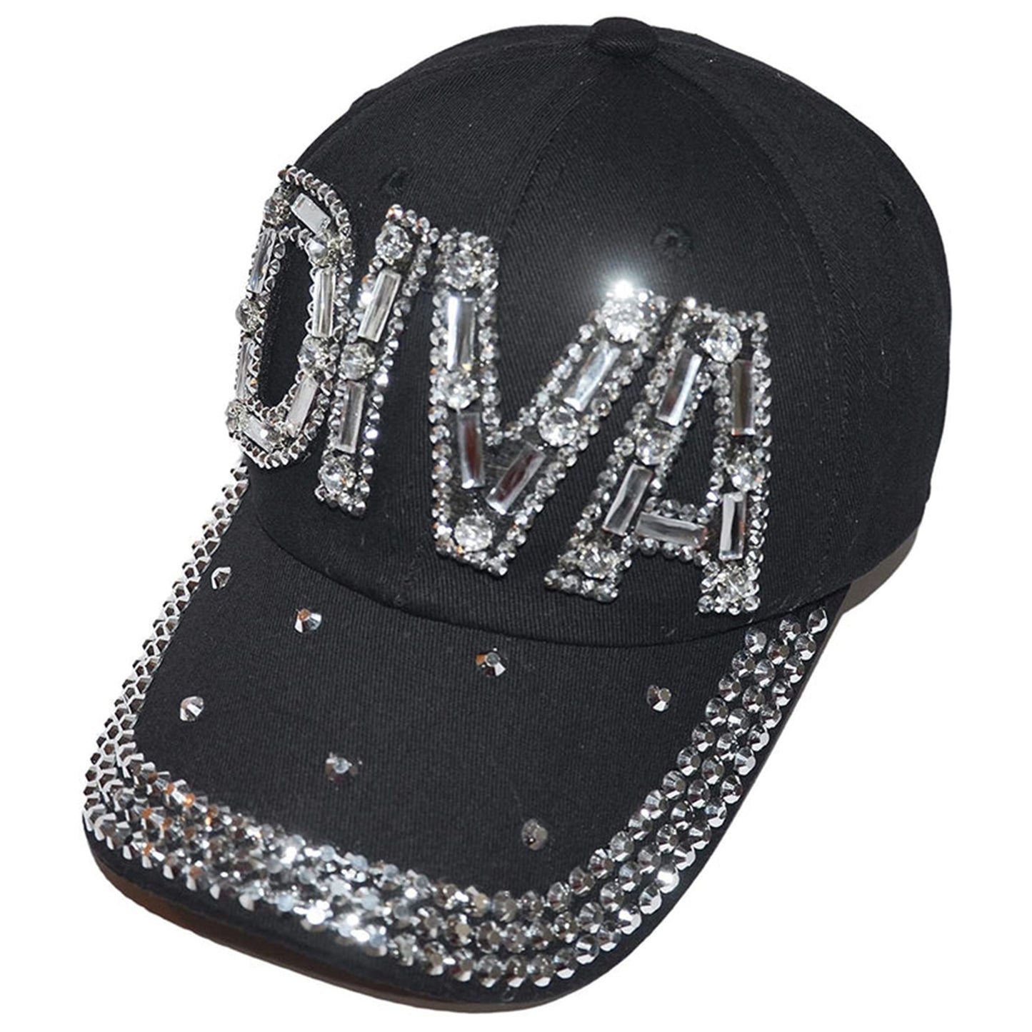 Popfizzy Women’s Rhinestone Diva Hat, Adult Bling Black Baseball Cap
