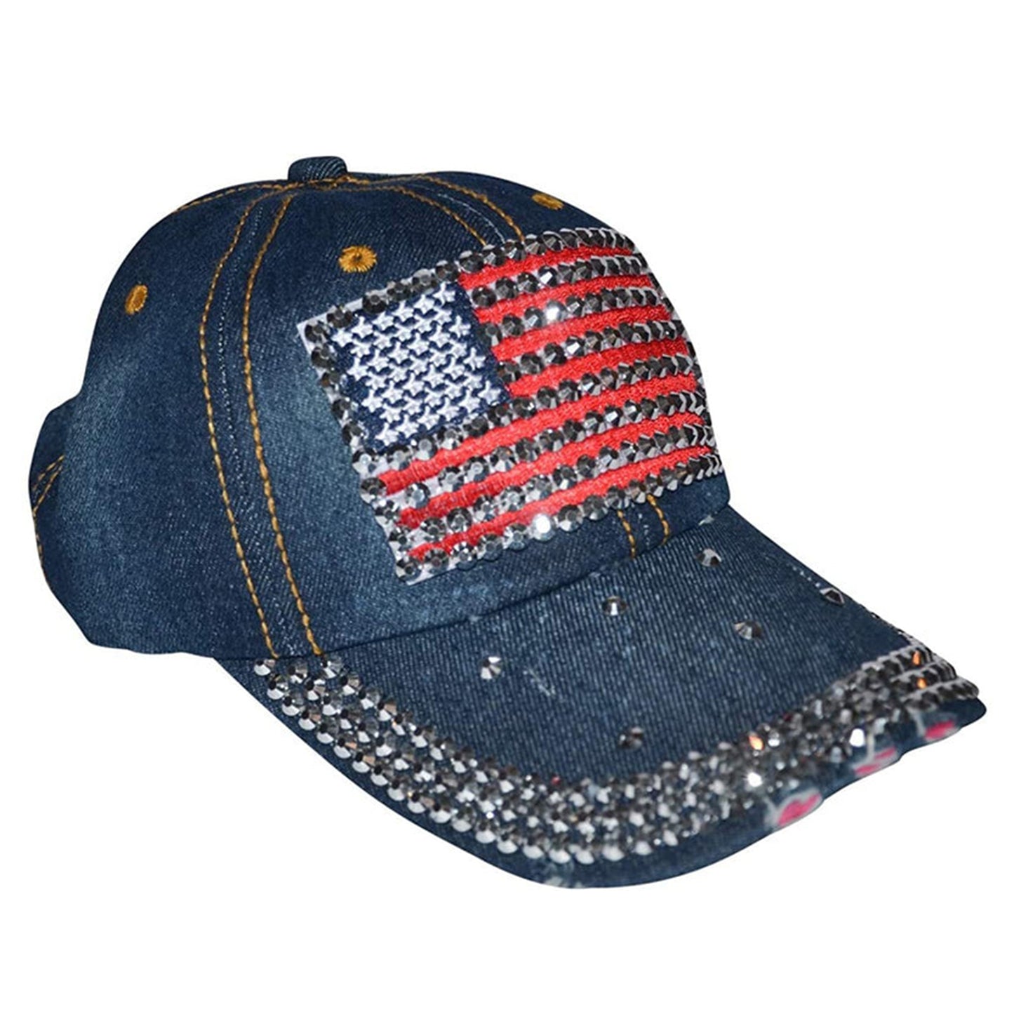 American Flag Hat Women’s Distressed Rhinestone Patriotic Baseball Cap