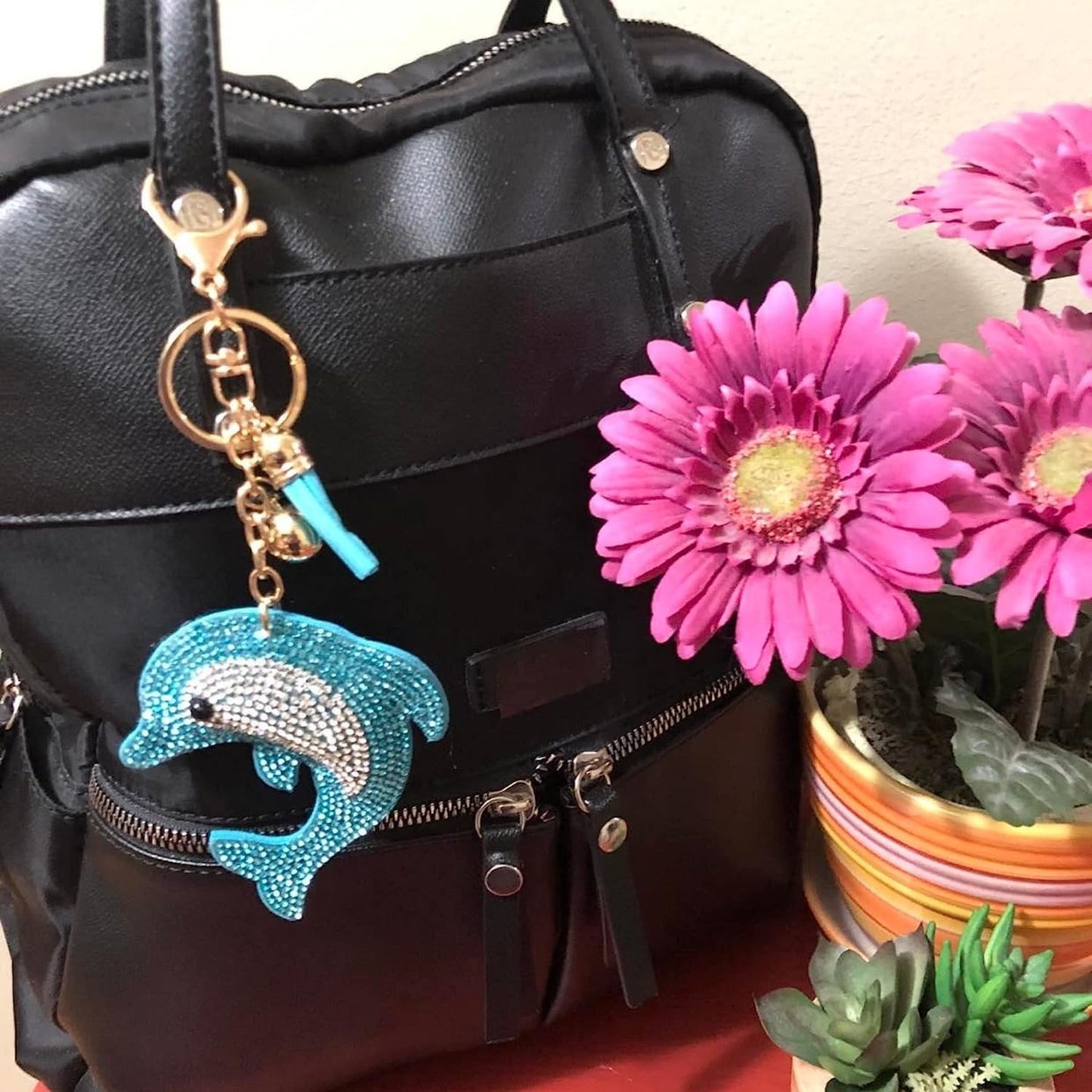 Popfizzy Dolphin Keychain Accessories for Women and Girls, Bling Keychain, Rhinestone Purse Charm