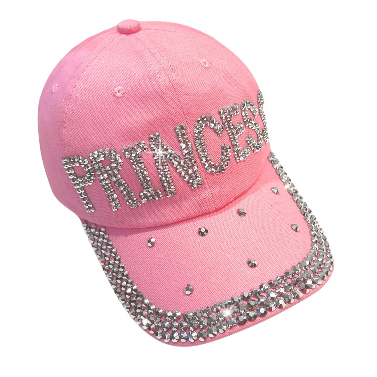 Popfizzy Rhinestone Princess Baseball Cap for Women and Girls, Cute Bedazzled Hats, Shiny Bling Denim and Diamond Hat, Pink Princess
