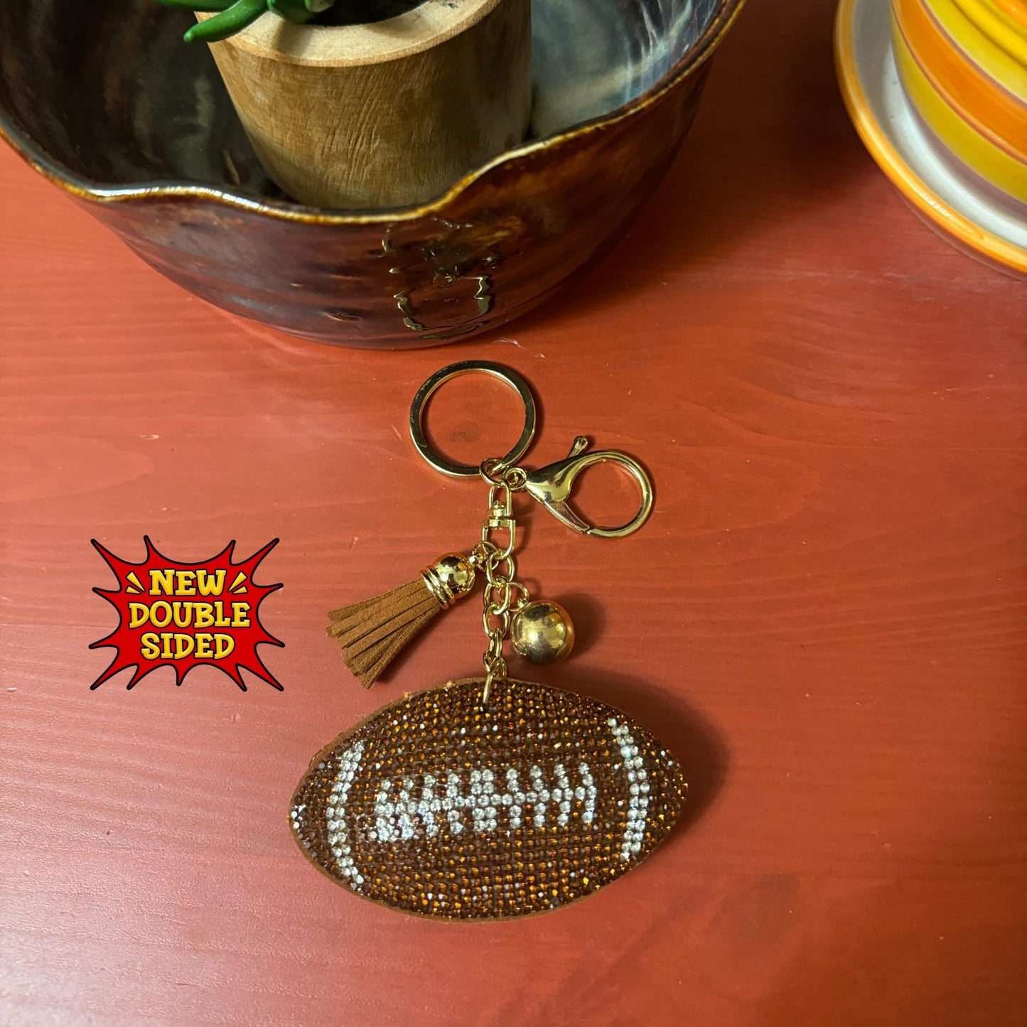 Popfizzy Bling Football Keychain for Women and Girls, Rhinestone Purse Charm, Bag Charm, Girls Football Gifts, Double Sided
