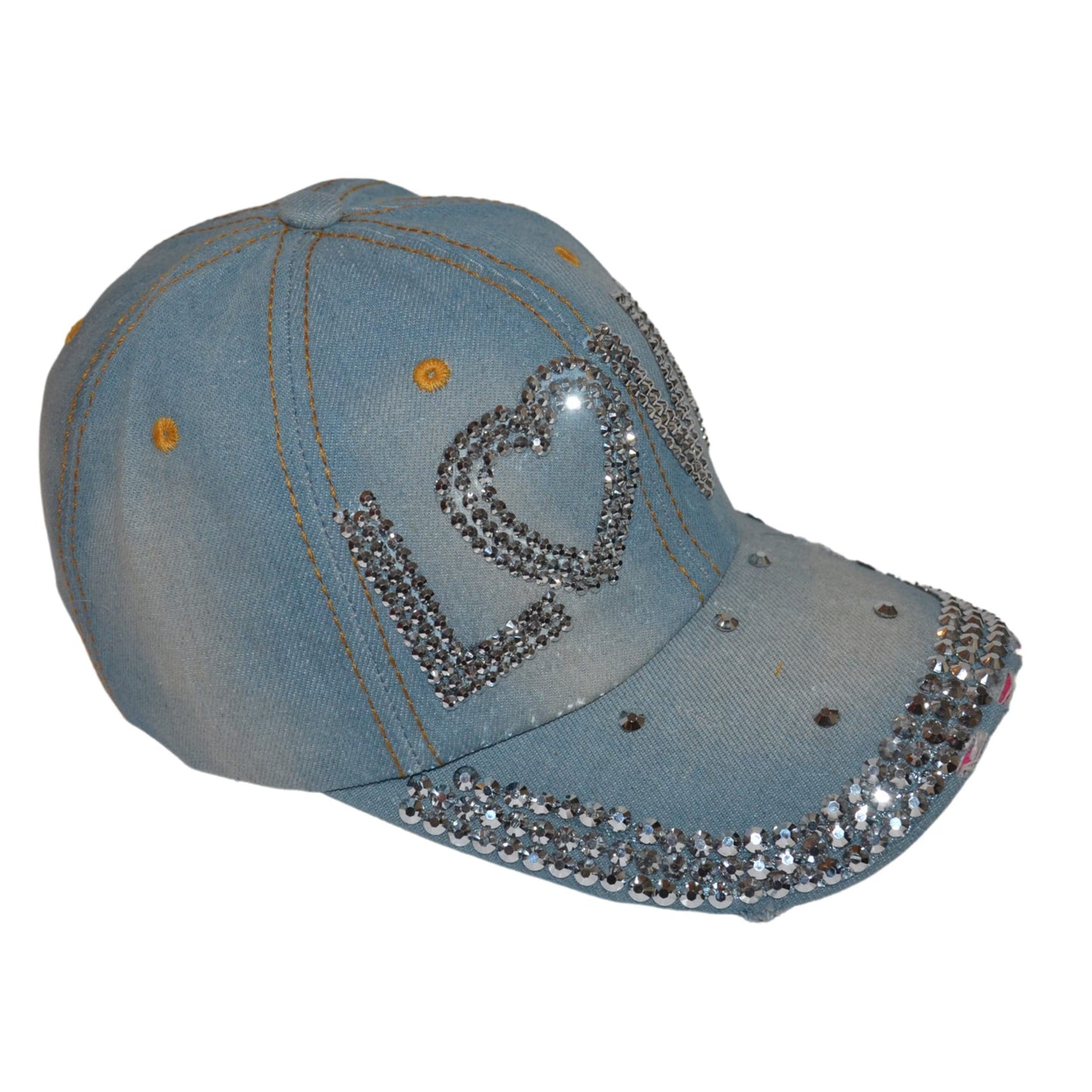 Popfizzy Women’s Love Hat, Bling Blue Denim Adult Baseball Hat