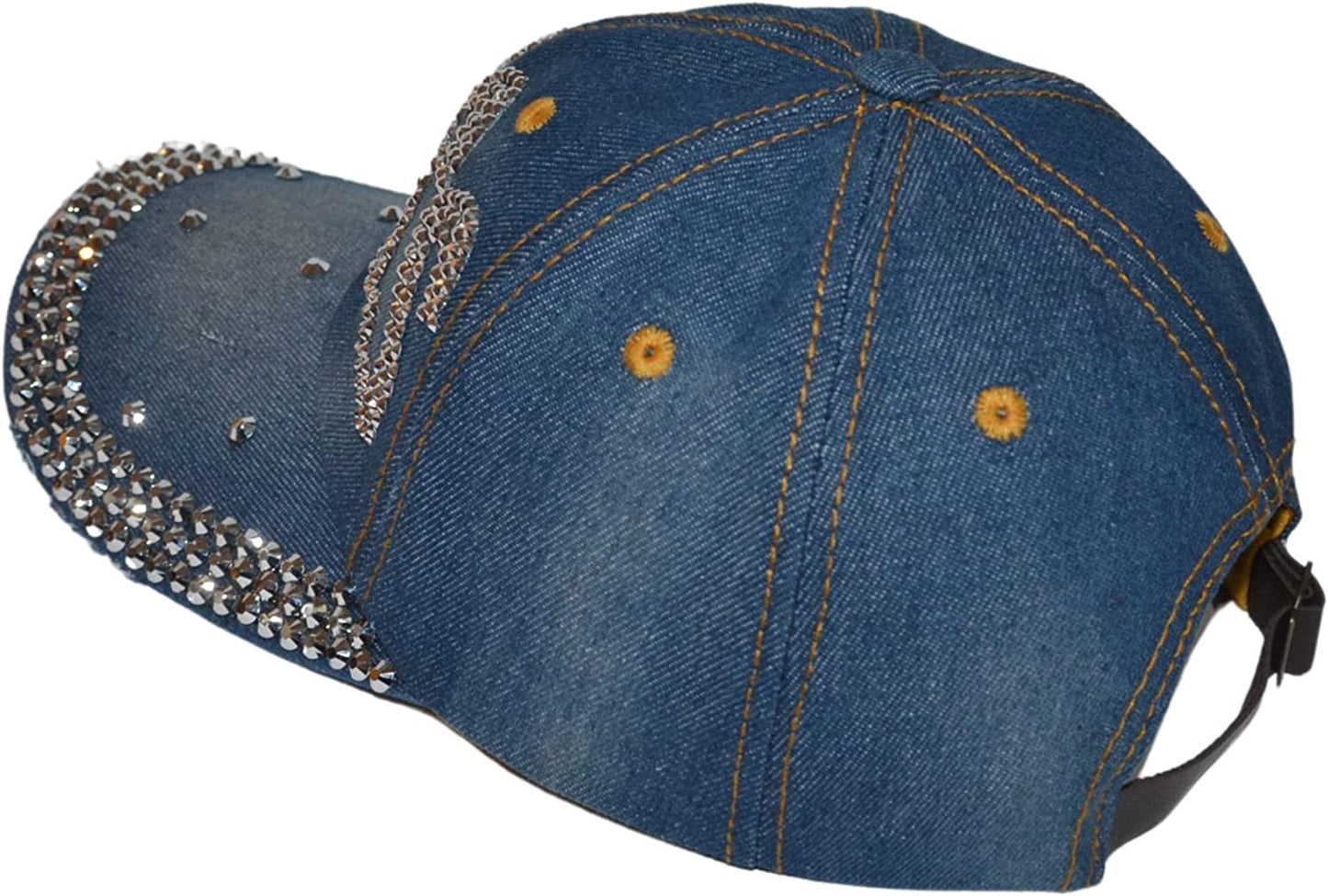 Popfizzy Bling Boss Hat for Women, Fun Rhinestone Baseball Cap, Bejeweled Distressed Denim Hat, Bling Gifts for Women