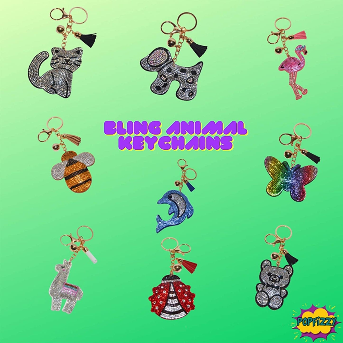 Black Cat Keychain, Bling Kitty Kat Backpack Charm, Crystal Bag Charms, Shiny Key Fob Keyring Handbag Pendant