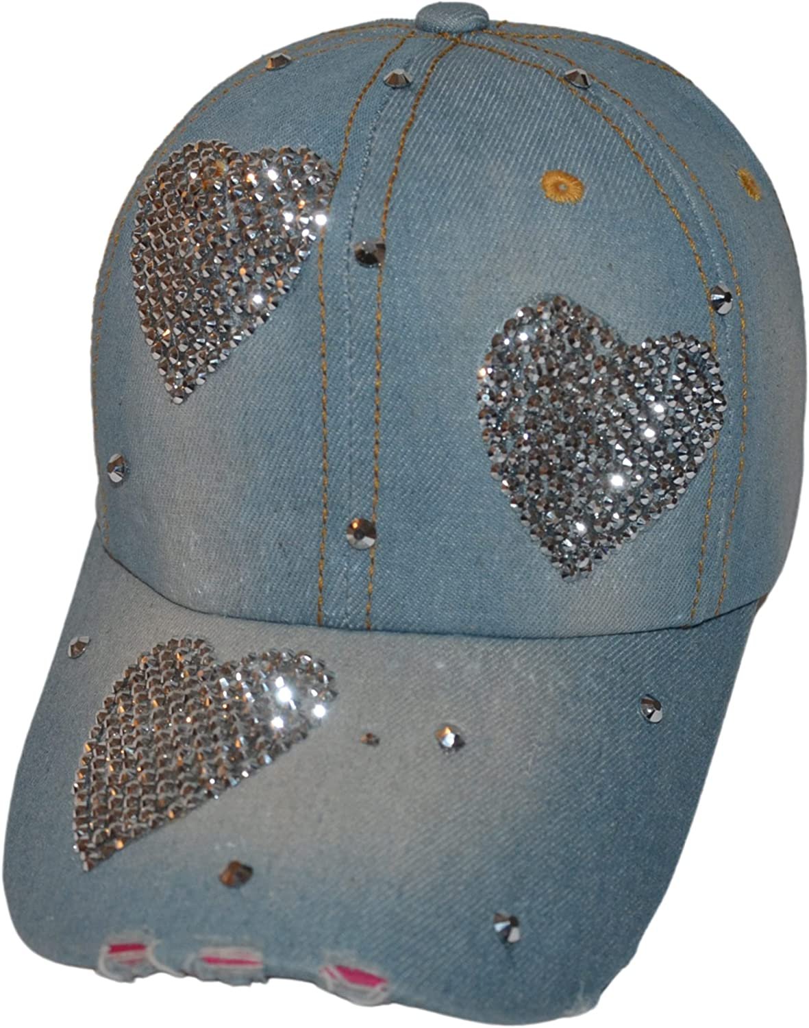 Heart Baseball Cap, Bling Caps for Women and Teenage Girls, Rhinestones Distressed Denim Trucker Hat, Bedazzled Love Cap, Best Friend Gift