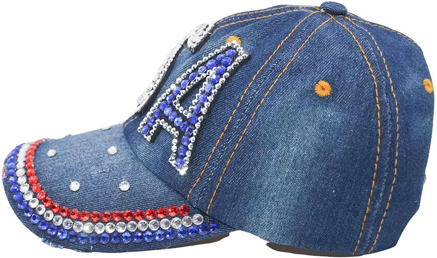 USA Hat Women’s Distressed Bling Rhinestone Patriotic Baseball Cap