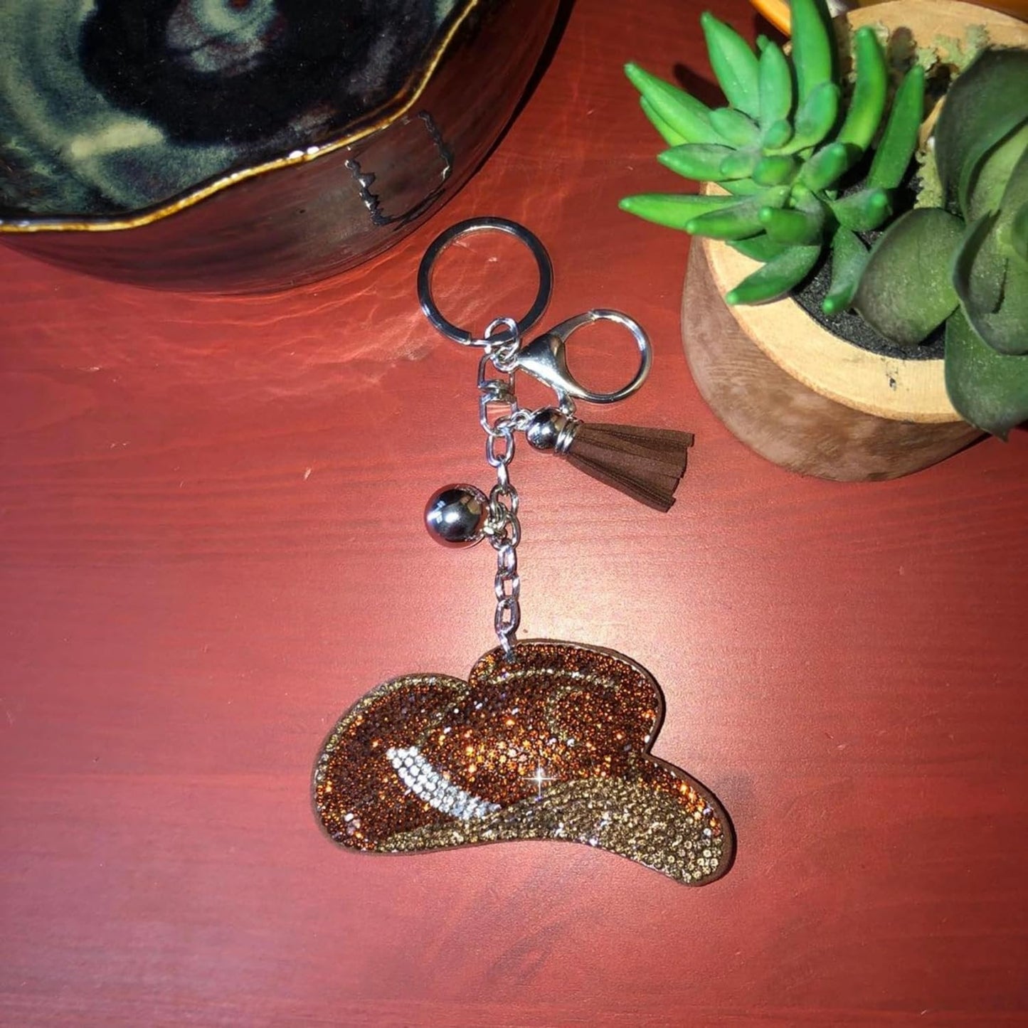 Popfizzy Cowgirl Hat Rhinestone Keychain Accessories for Women, Car Keys Keychain Charms, Cute Keychain, Bling Purse Charms for Handbags