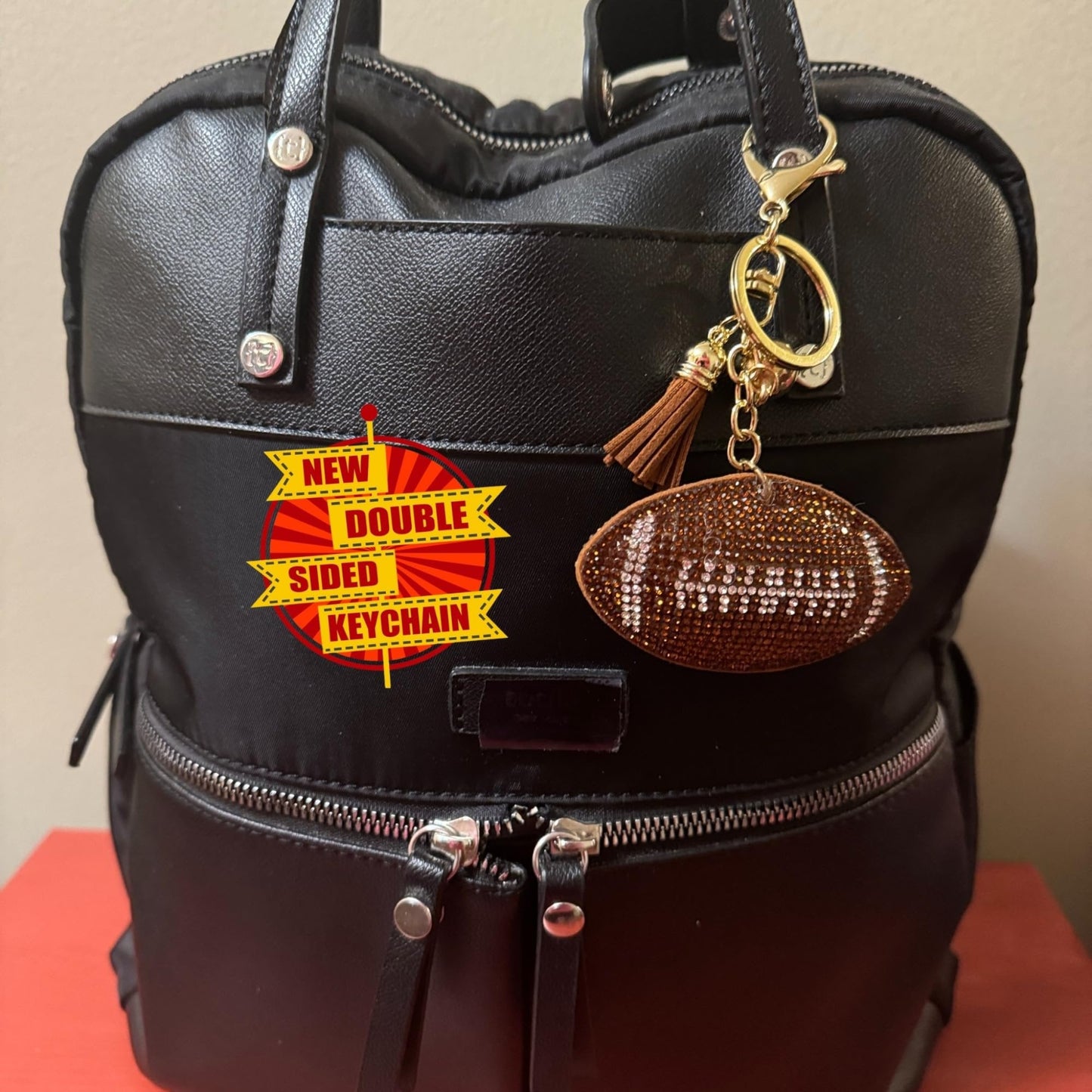 Popfizzy Bling Football Keychain for Women and Girls, Rhinestone Purse Charm, Bag Charm, Girls Football Gifts, Double Sided