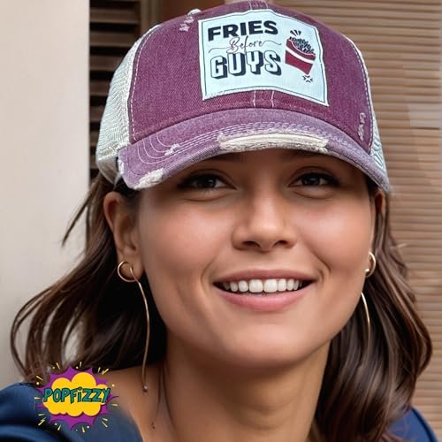 Popfizzy Funny Trucker Hat, Girl Power, Relationship Gifts, Girl Code Gift, Girl Boss Gifts, Breakup Gift (Fries Before Guys)