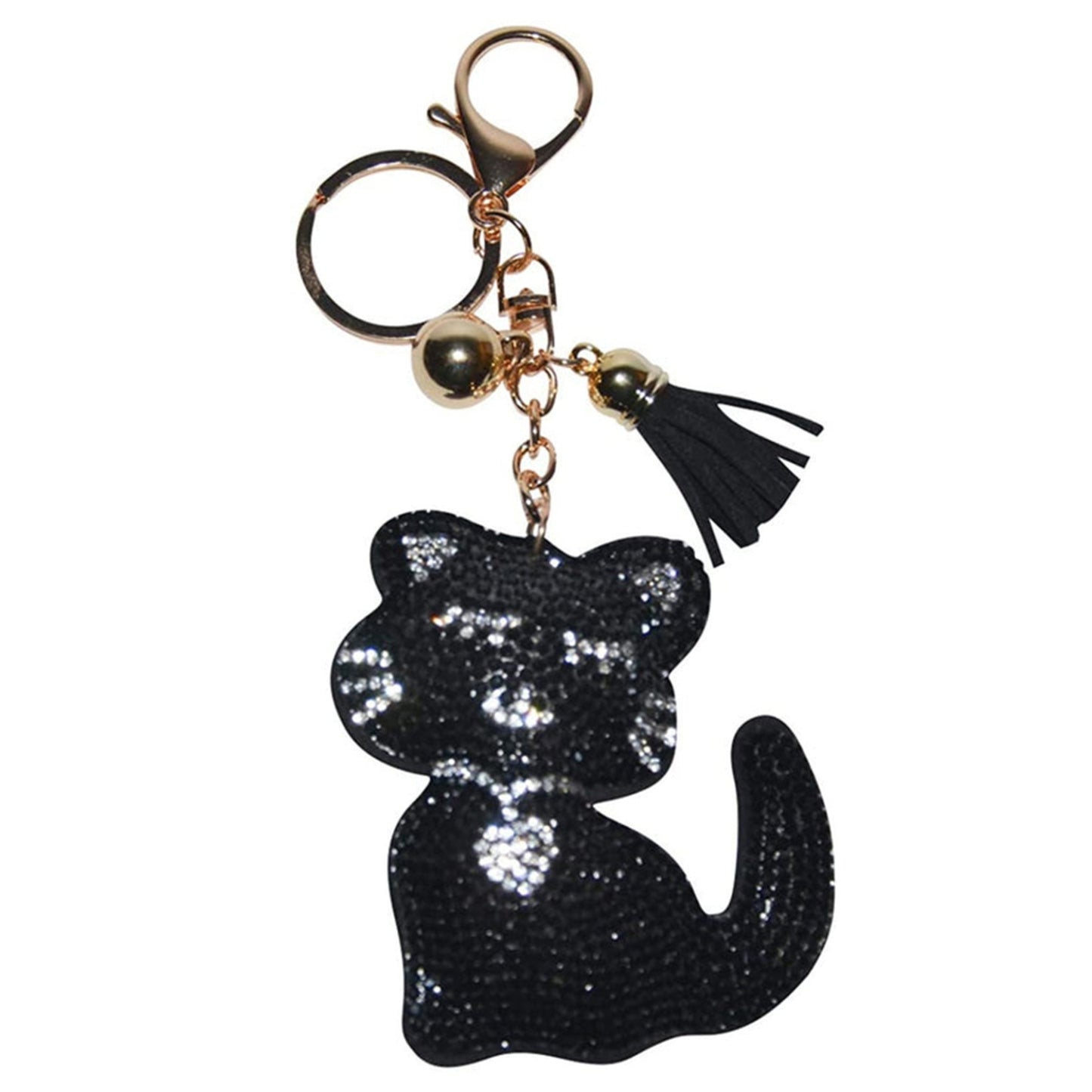 Black Cat Keychain, Bling Kitty Kat Backpack Charm, Crystal Bag Charms, Shiny Key Fob Keyring Handbag Pendant