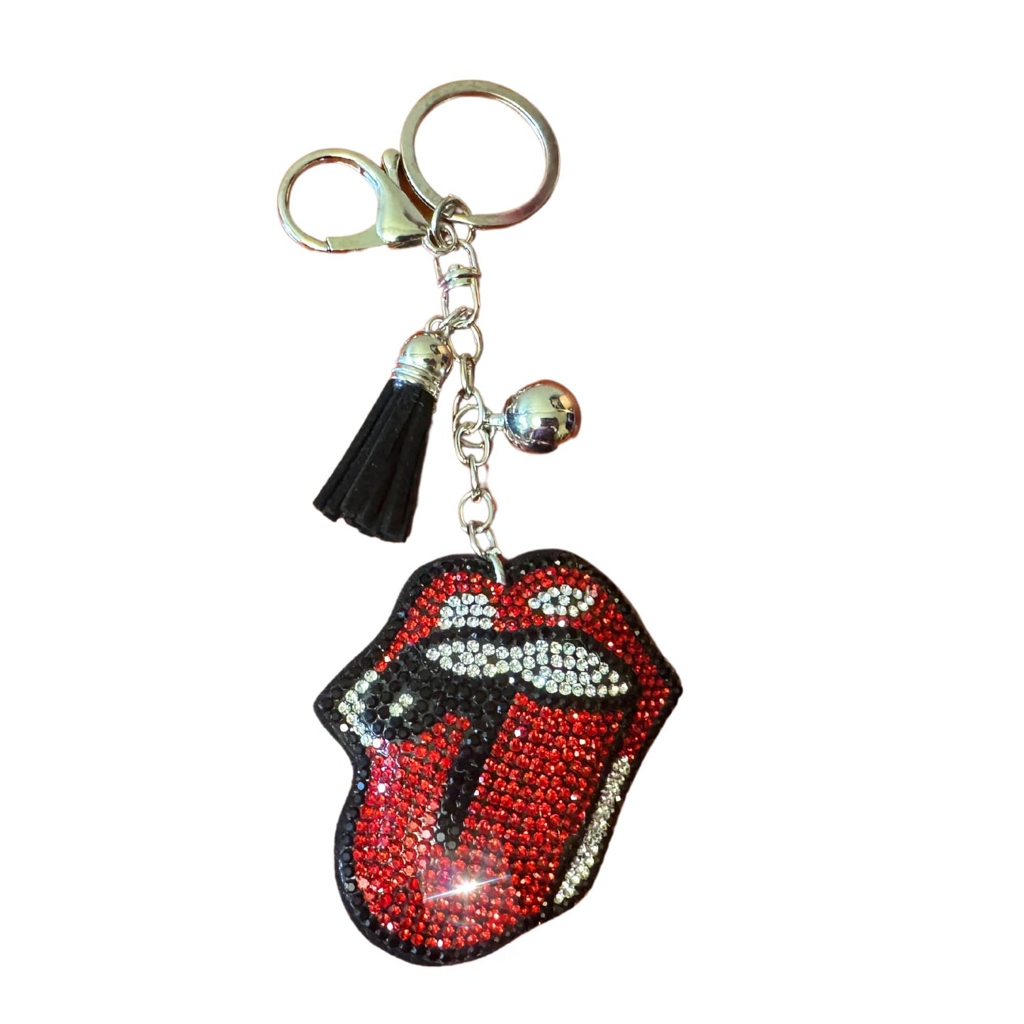 Popfizzy Red Tongue Keychain Accessories for Women and Girls, Backpack Hot Lips Key Chain, Handmade Rhinestone Purse Charms
