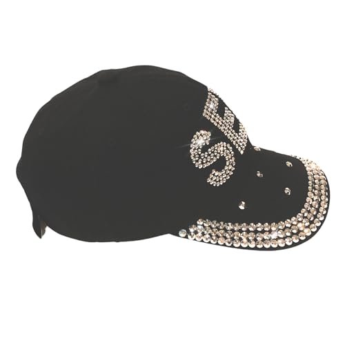 Popfizzy Rhinestone Baseball Cap for Women and Girls, Cute Bedazzled Hats, Shiny Bling Denim and Diamond Hat, Sexy Black