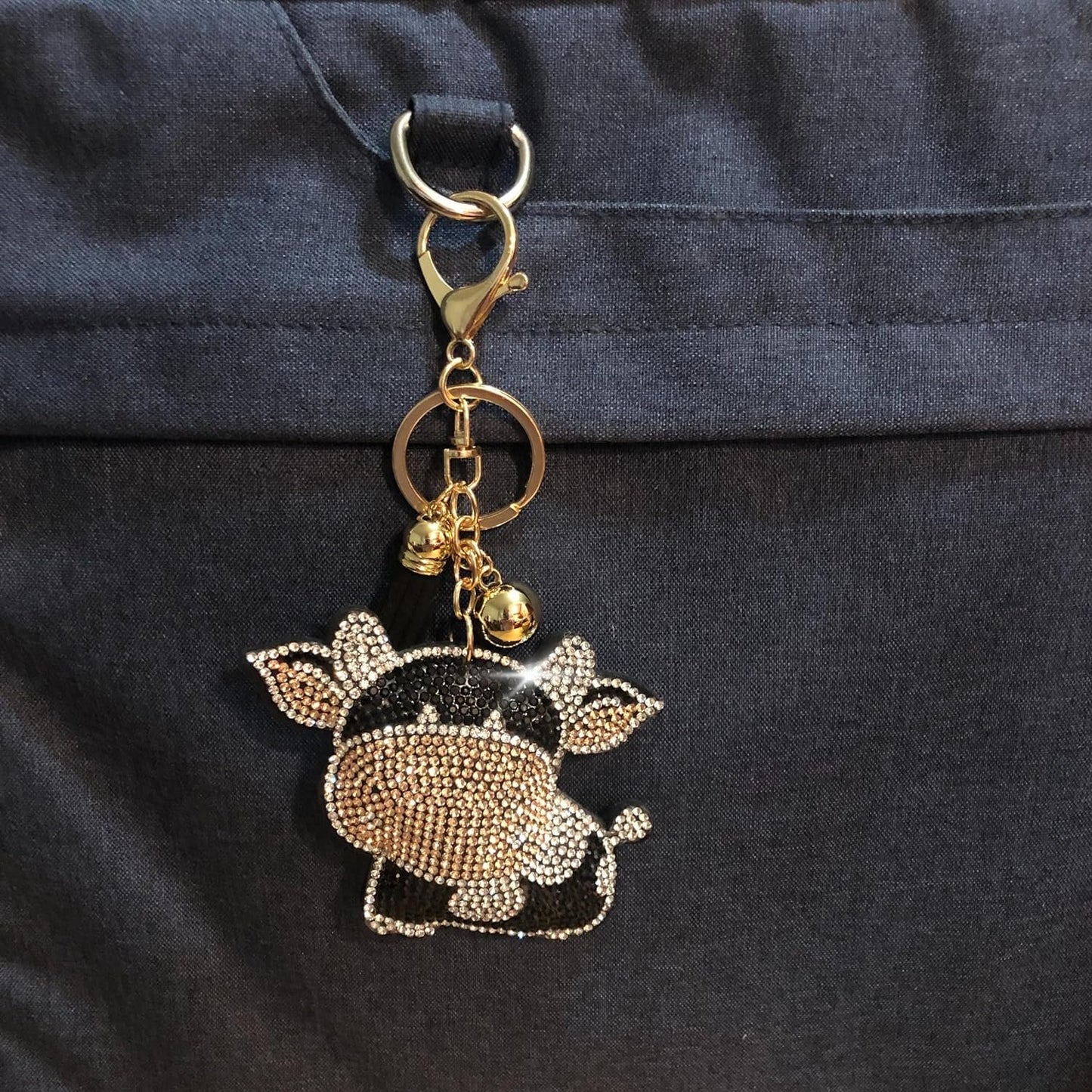 Popfizzy Bling Cow Keychain, Purse Charm, Backpack Charm, Crystal Bag Charms, Rhinestone Key Fob
