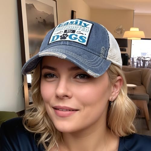 Popfizzy Easily Distracted by Dogs Hat for Dog Lovers, Adult Trucker Hat, Dog Lover Gift for Women and Men, Fur Momma Gifts