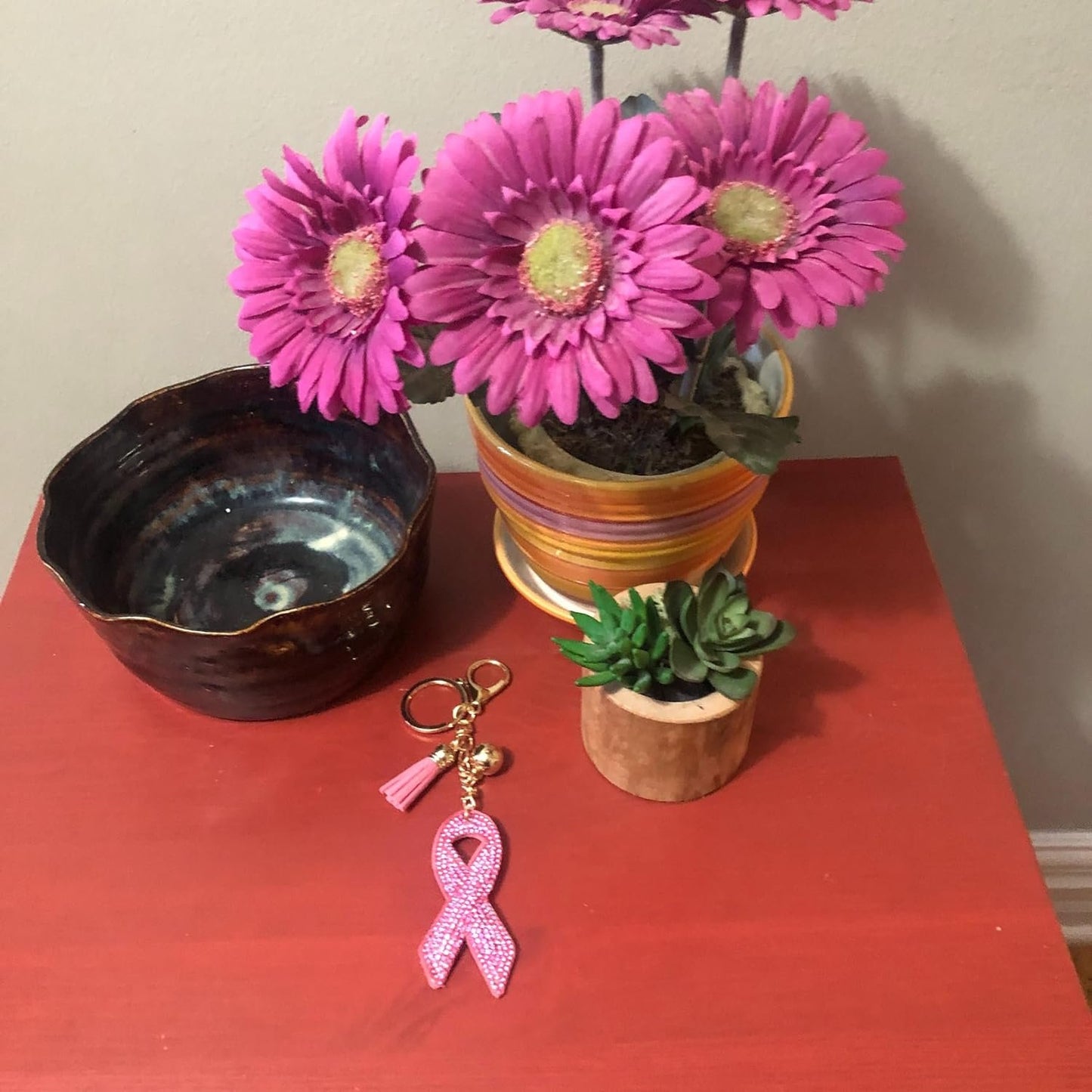 Popfizzy Pink Breast Cancer Keychain Accessories for Women, Breast Cancer Gift for Her