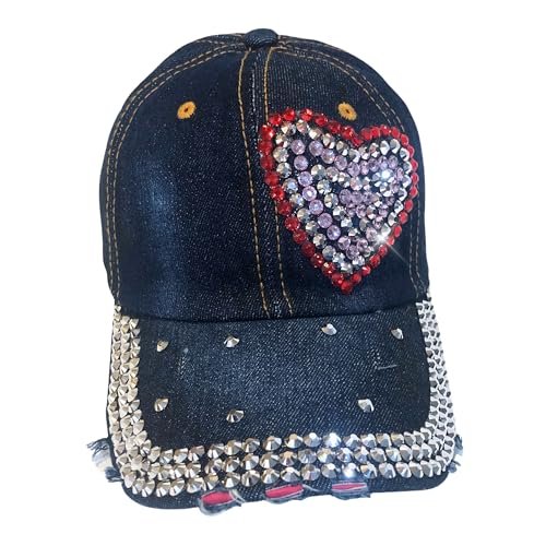 Popfizzy Heart Rhinestone Hat for Women, Trendy Bling Hats, Heart Accessories, Bedazzled Baseball Cap, Bling Gifts for Women
