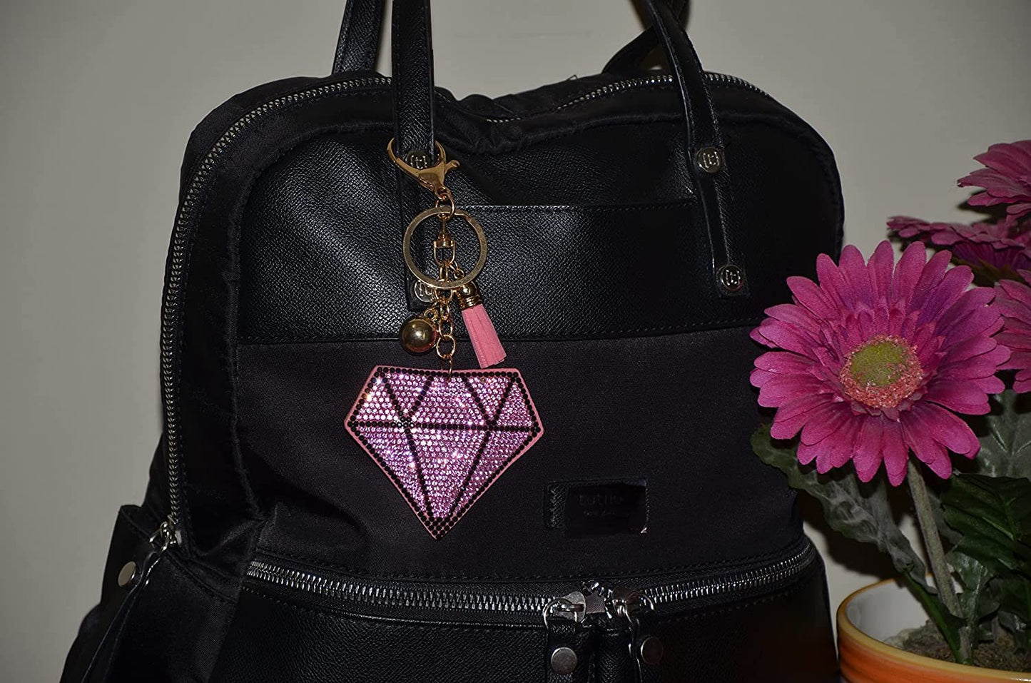 Pink Diamond Keychain for Women, Bling Purse Charms for Handbags, Girls Backpack Key Fob, Crystal Bag Charm Keyrings