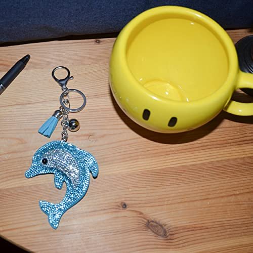 Popfizzy Blue Dolphin Keychain Accessories for Women and Girls, Bling Backpack Charm, Bedazzled Bag Charms, Dolphin Gifts