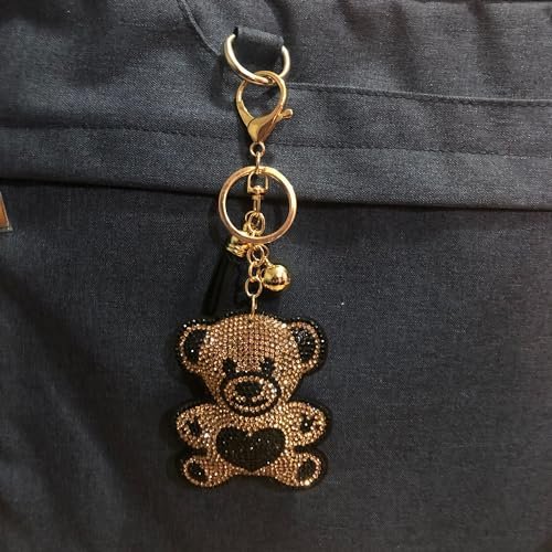 Popfizzy Rhinestone Brown Teddy Bear Keychain for Women, Sparkly Bear Purse Charm, Bling Bear Gifts for Bear Lovers