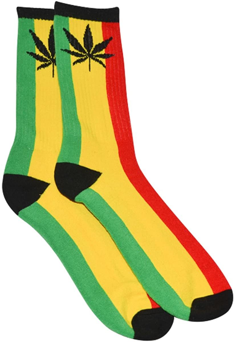 Weed Socks for Men and Women, Rasta Socks, Pot Leaf Socks, Cannabis Socks, Stoner Socks, Rasta Colors 3 Pairs, Unisex Socks Size 6-12.5