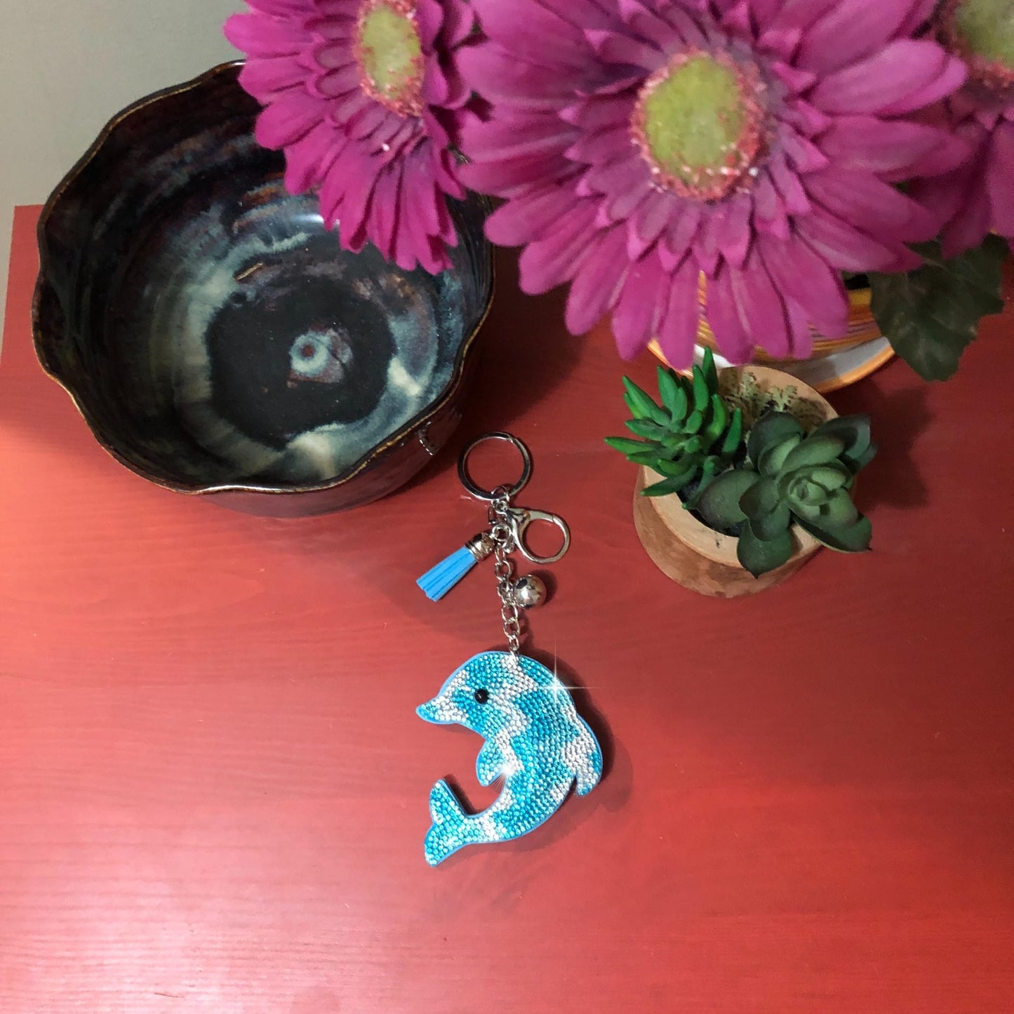 Popfizzy Bling Blue Dolphin Keychain Accessories for Women and Girls, Rhinestone Dolphin Purse Charms, Sparkle Dolphin Gifts