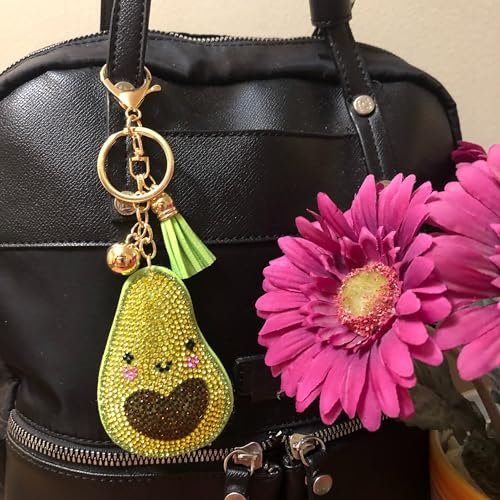 Popfizzy Rhinestone Avocado Keychain for Women, Bling Avocado Backpack Charm, Avocado Gift for Women, Guacamole Purse Charm