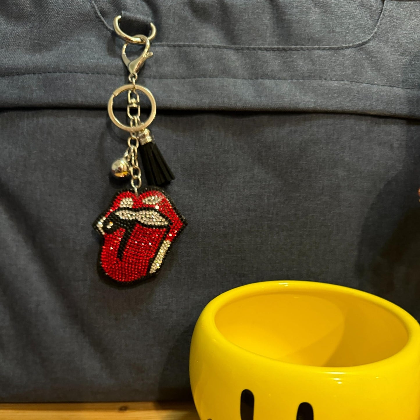 Popfizzy Red Tongue Keychain Accessories for Women and Girls, Backpack Hot Lips Key Chain, Handmade Rhinestone Purse Charms