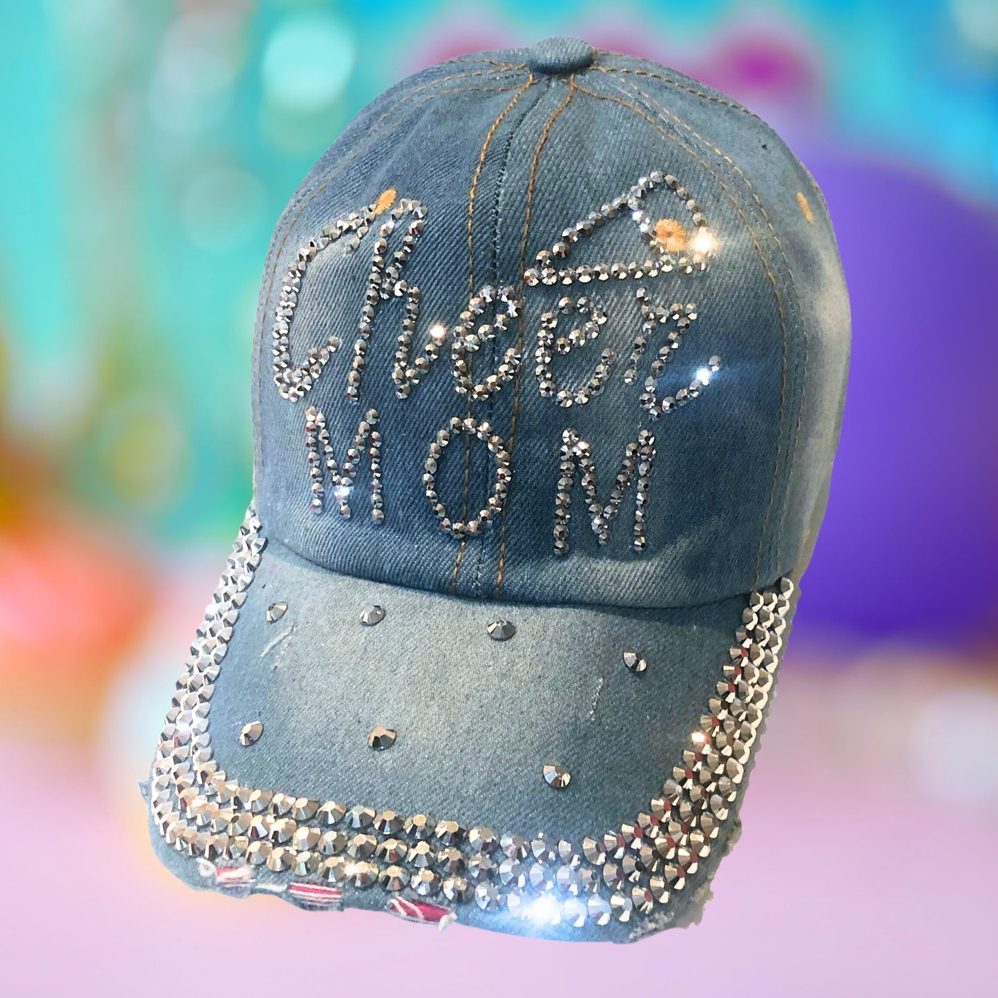 Popfizzy Cheer Mom Hat for Women, Rhinestone Cheer Mom Gifts, Bling Cheer Accessories, Cheer Clothes, Cool Cheer Gifts