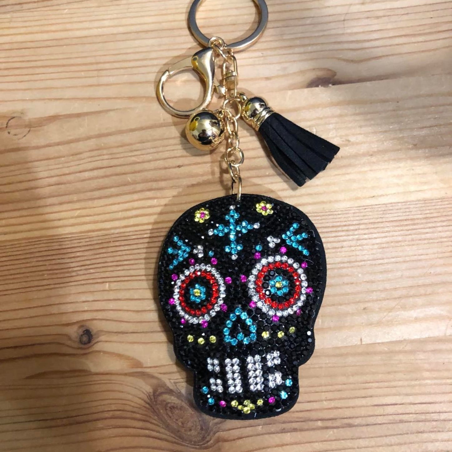 Popfizzy Bling Sugar Skull Keychain for Women and Girls, Rhinestone Purse Charms for Handbags, Sugar Skull Gifts for Women, Gifts for Her, Crystal Bag Charm