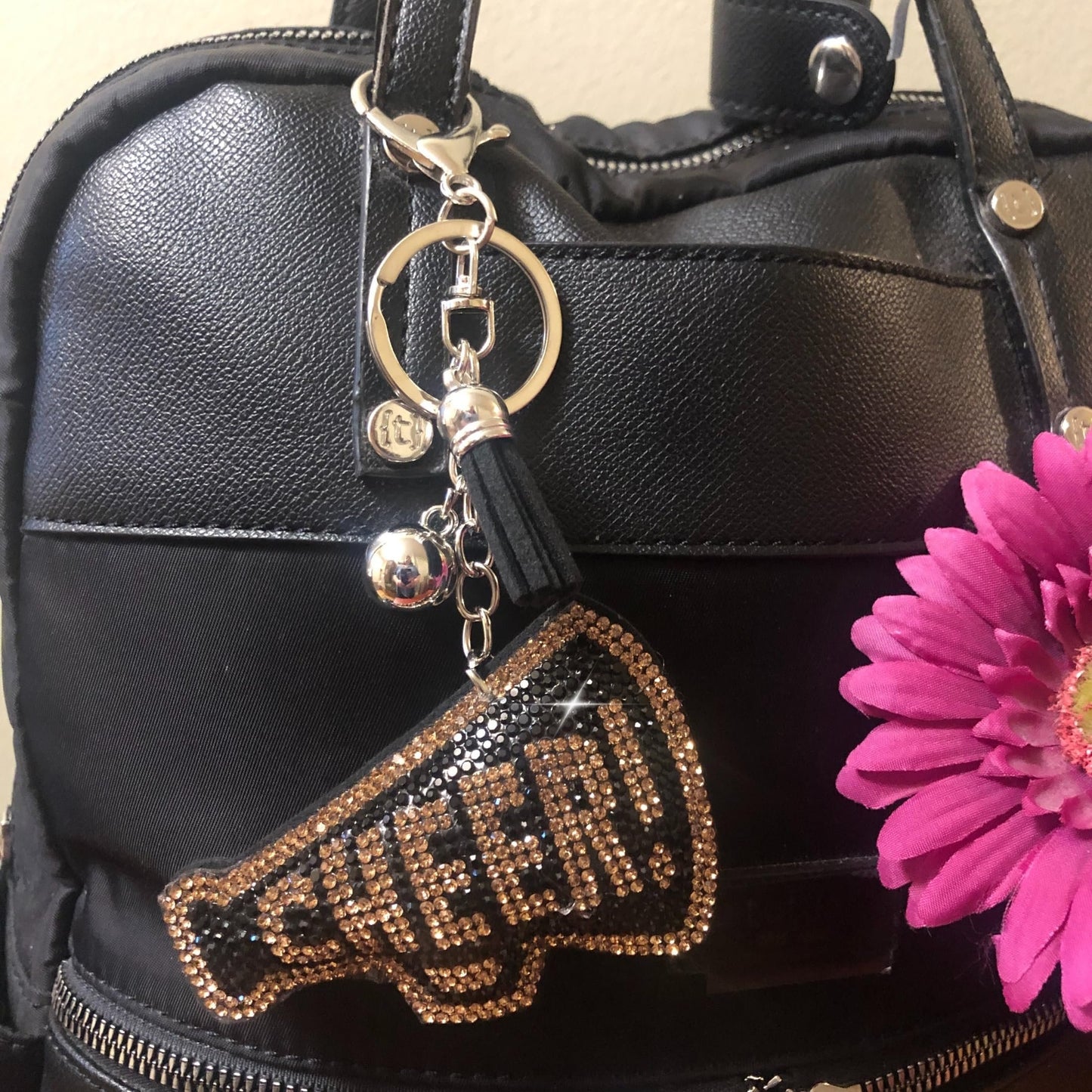Popfizzy Gold and Black Cheer Keychain for Women and Girls, Cheerleader Bag Charm