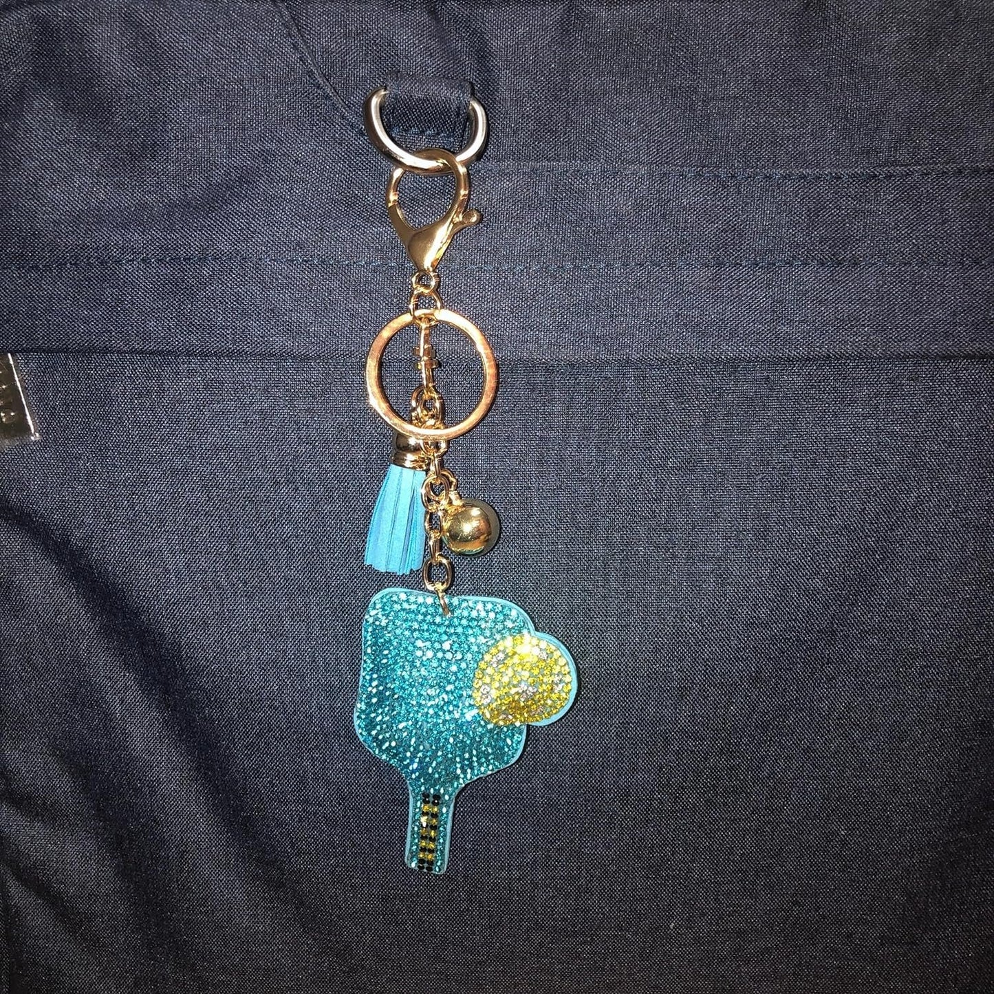 Popfizzy Blue Pickleball Keychain for Women, Rhinestone Purse Charm