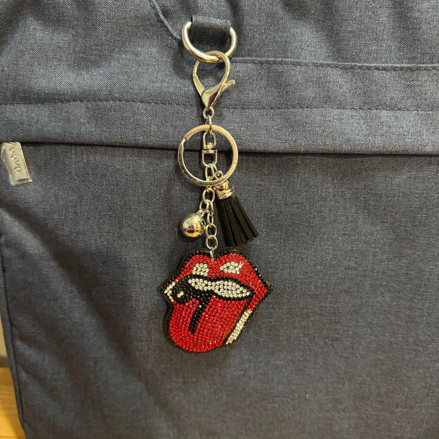 Popfizzy Red Tongue Keychain Accessories for Women and Girls, Backpack Hot Lips Key Chain, Handmade Rhinestone Purse Charms