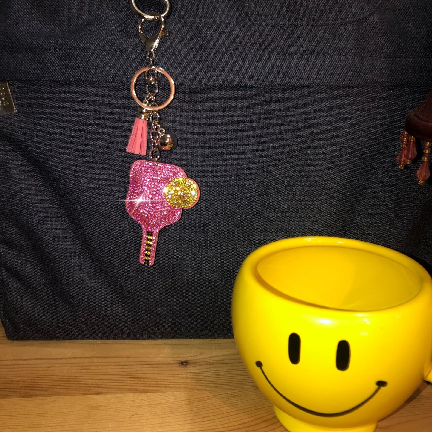 Popfizzy Pink Pickleball Keychain for Women, Rhinestone Purse Charm