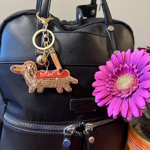Popfizzy Dachshund Keychain for Women and Girls, Weiner Dog Backpack Key Chain, Bling Purse Charms, Gifts for Dog Lovers