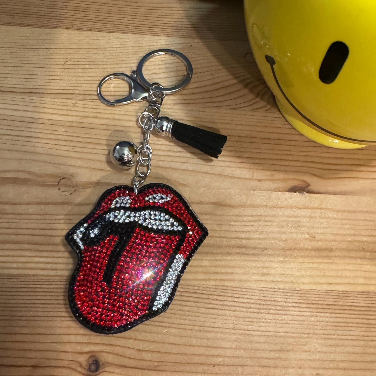 Popfizzy Red Tongue Keychain Accessories for Women and Girls, Backpack Hot Lips Key Chain, Handmade Rhinestone Purse Charms