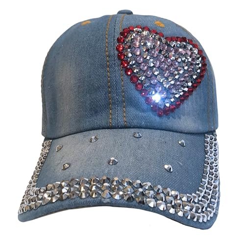 Popfizzy Heart Hat with Rhinestones for Women, Bling Heart Accessories, Bedazzled Baseball Cap, Trendy Bling Gifts for Women